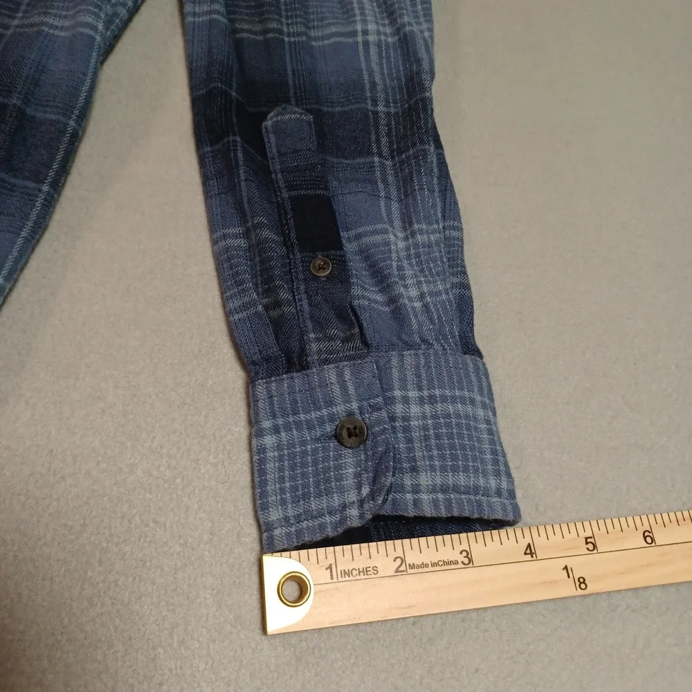 George Mens Plaid Button Down Shirt Blue Grey Long Sleeve S 34-36 GE32100029